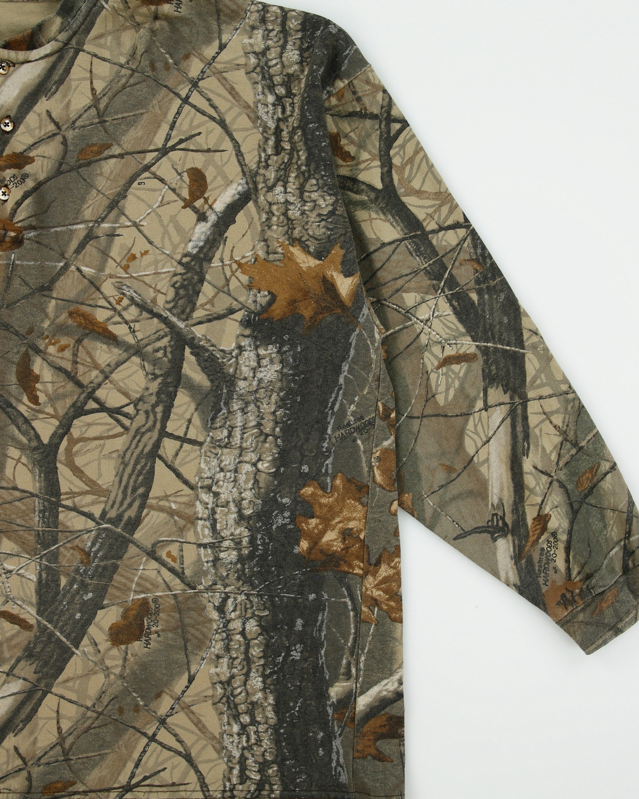 Vintage Y2K 00s Duxbak Heavyweight Real Tree Camo Long Sleeve Crewneck Henley T-Shirt - XXL