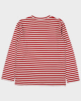 Comme des Garçons PLAY Heavyweight Striped Embroidered Heart Single Stitch Long Sleeve Crewneck T-Shirt - L