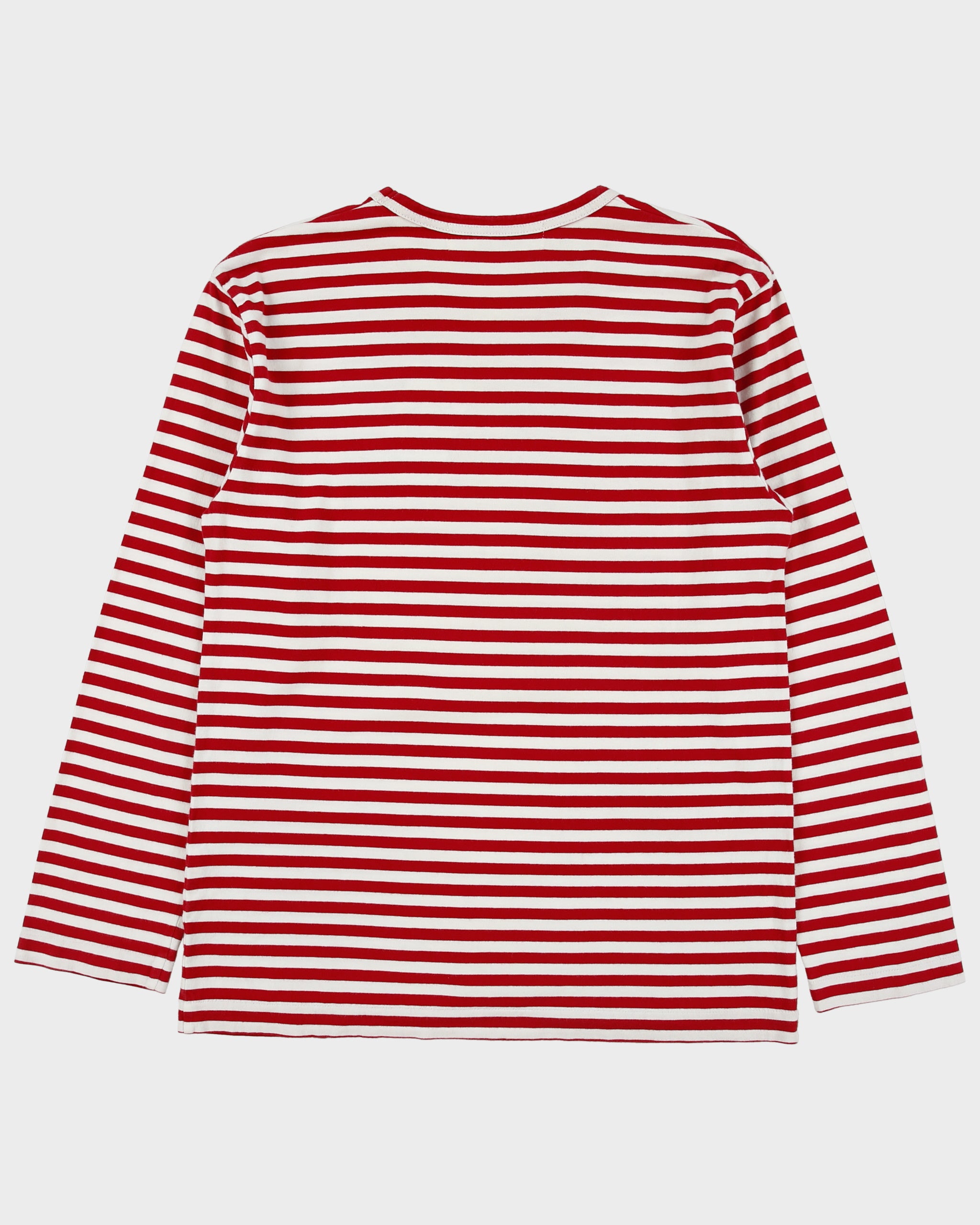 Comme des Garçons PLAY Heavyweight Striped Embroidered Heart Single Stitch Long Sleeve Crewneck T-Shirt - L