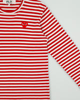 Comme des Garçons PLAY Heavyweight Striped Embroidered Heart Single Stitch Long Sleeve Crewneck T-Shirt - L