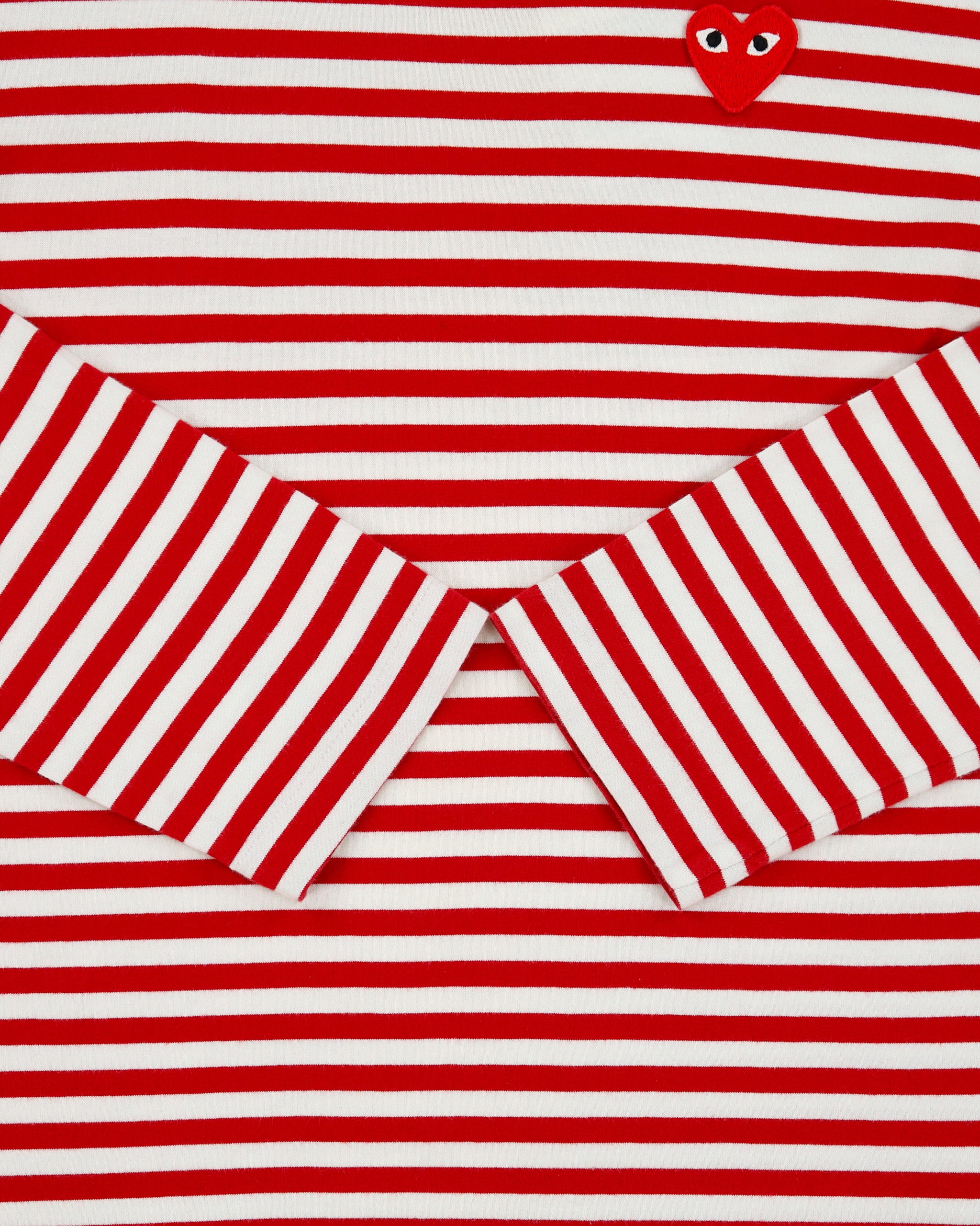 Comme des Garçons PLAY Heavyweight Striped Embroidered Heart Single Stitch Long Sleeve Crewneck T-Shirt - L