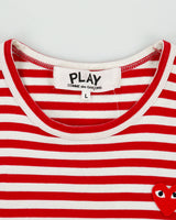 Comme des Garçons PLAY Heavyweight Striped Embroidered Heart Single Stitch Long Sleeve Crewneck T-Shirt - L