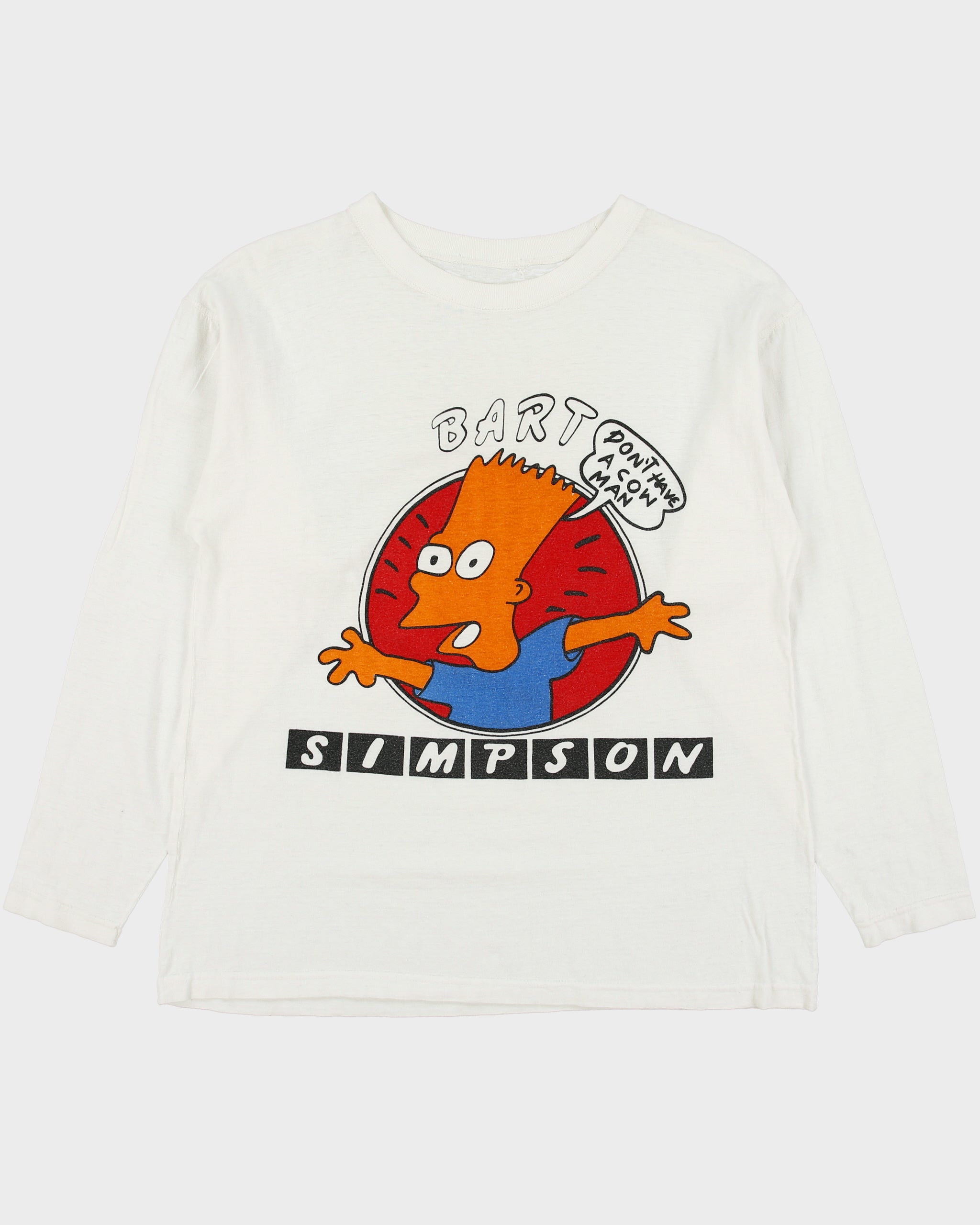 Vintage 1990s Bart Simpson Don't Have A Cow Man Heavyweight Long Sleeve Crewneck T-Shirt - M