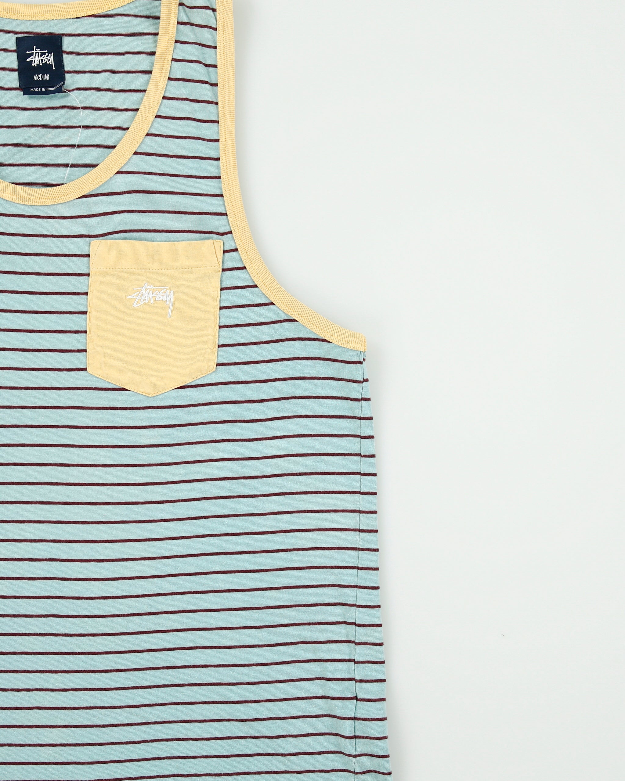 Vintage Stussy Striped Tank Top Pocket Vest - M