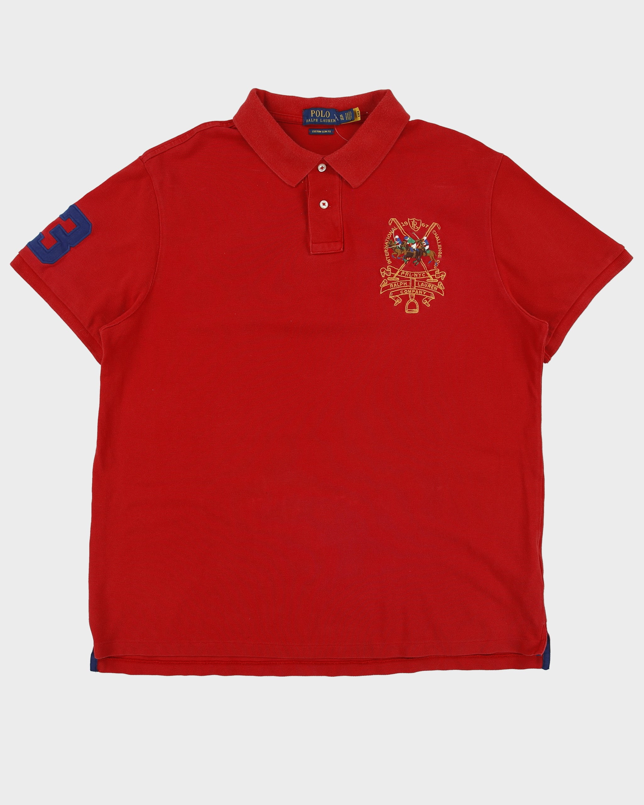 Vintage Polo Ralph Lauren Triple Big Pony Custom Slim Fit Short Sleeve Polo Shirt - XL