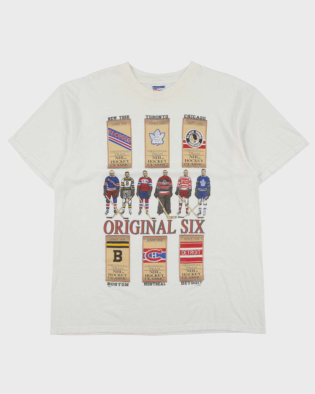 Vintage 1998 NHL Original Six Heavyweight Hanes Ultimate Made In Canada Crewneck T-Shirt - XL