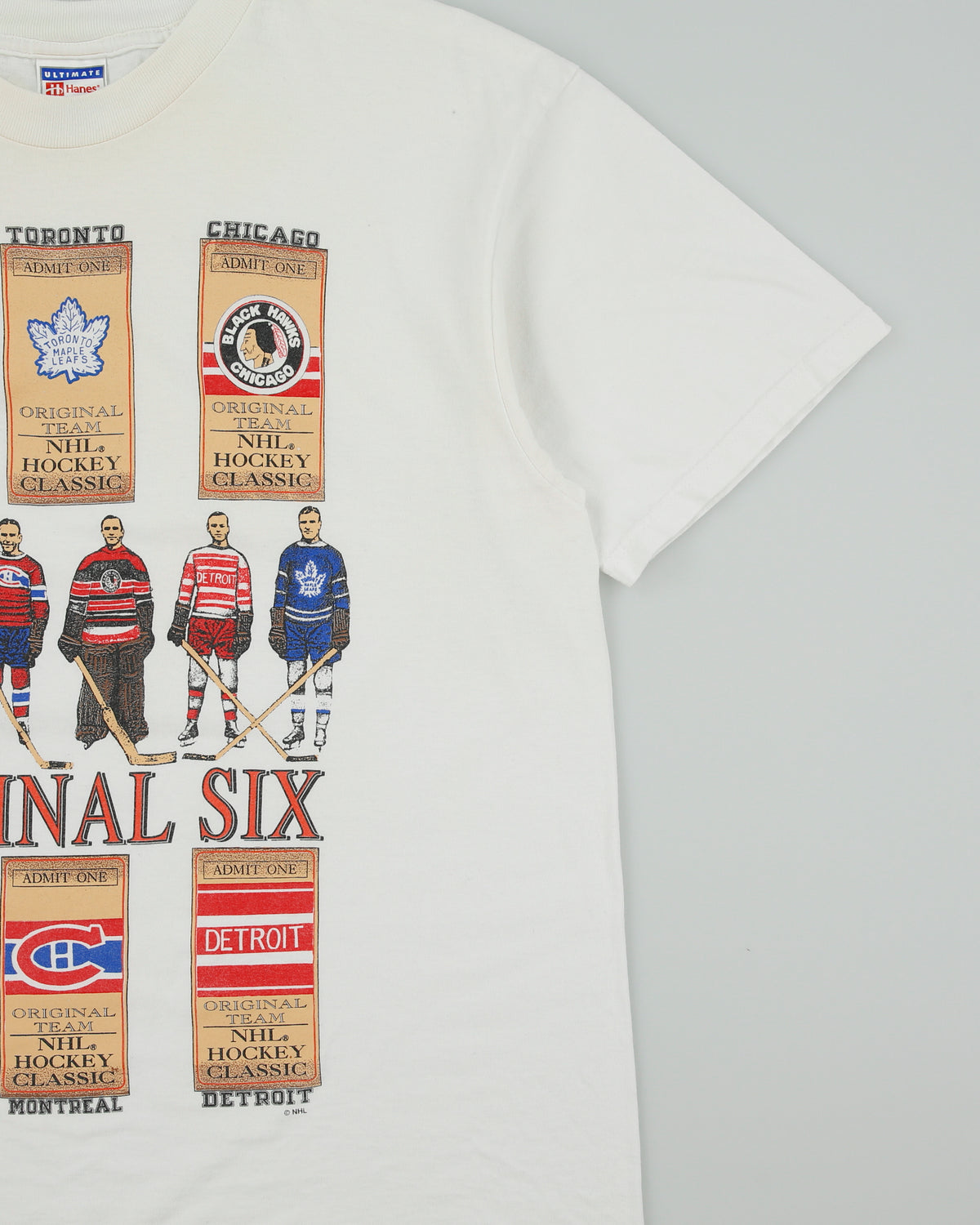 Vintage 1998 NHL Original Six Heavyweight Hanes Ultimate Made In Canada Crewneck T-Shirt - XL