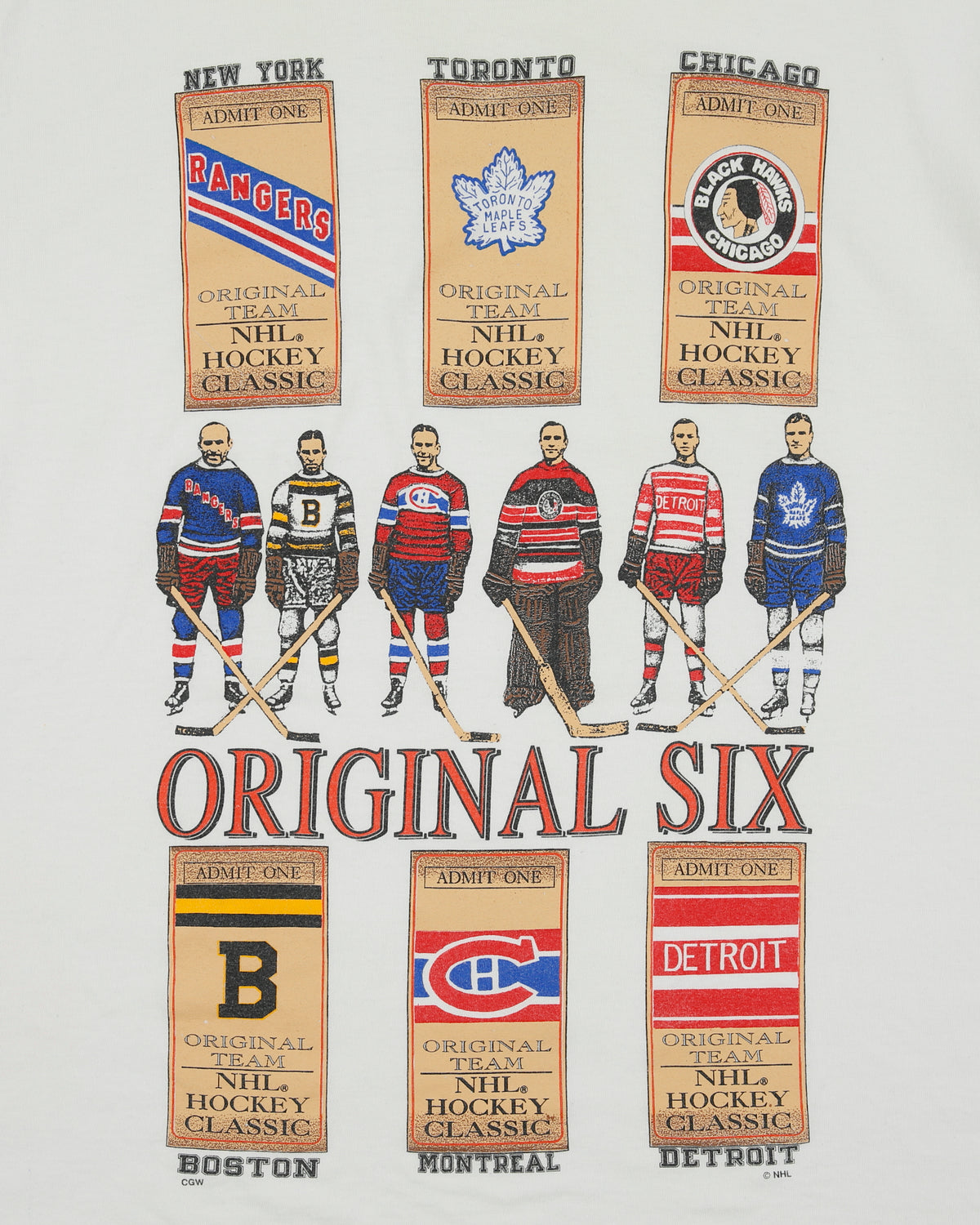 Vintage 1998 NHL Original Six Heavyweight Hanes Ultimate Made In Canada Crewneck T-Shirt - XL