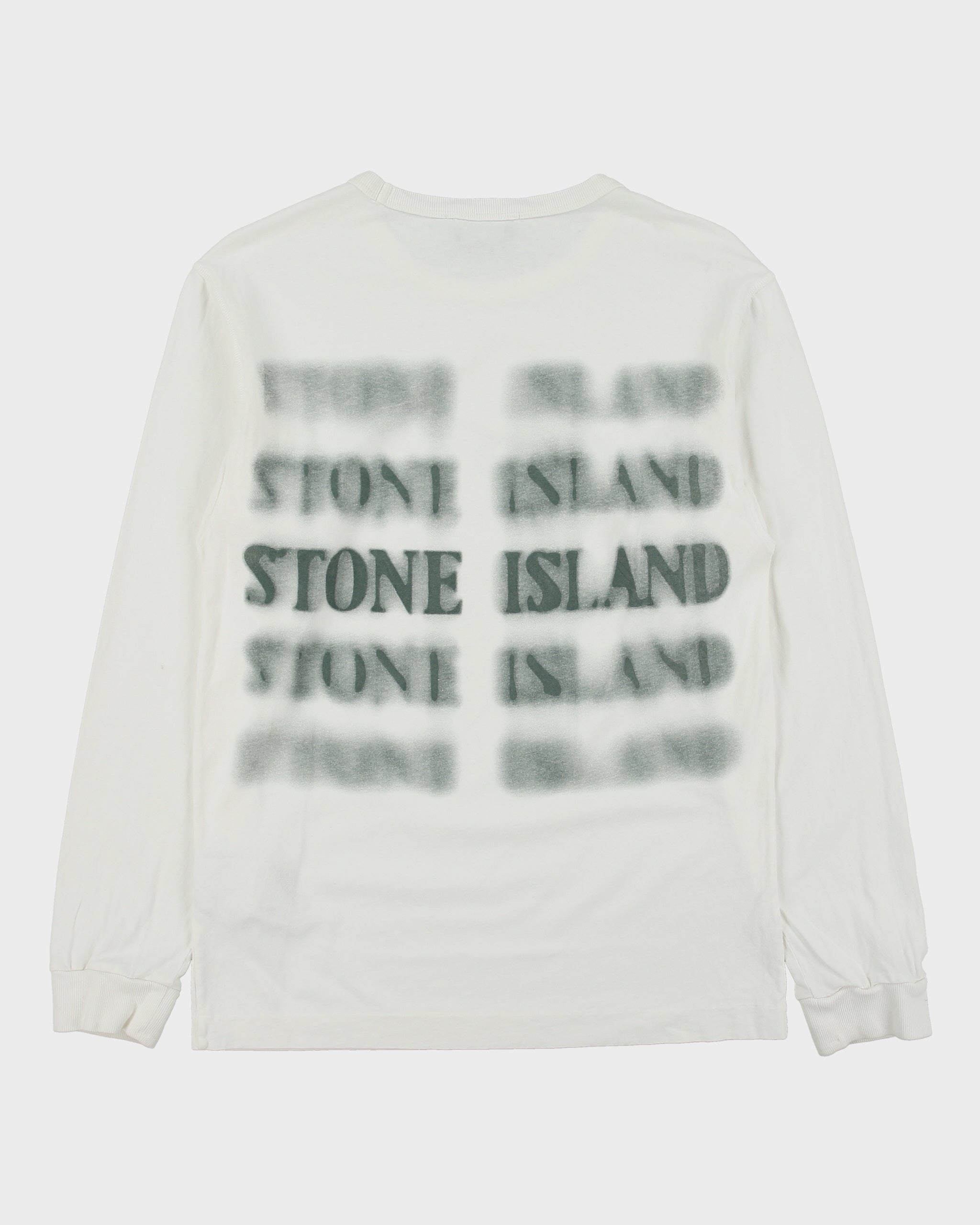 Stone Island Blurred Graphic 5 Heavyweight Single Stitch Loose Fit Long Sleeve Crewneck T-Shirt - S