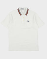 Vintage 1990s Burberry Striped Logo Tipped Short Sleeve Pocket Polo Shirt - L