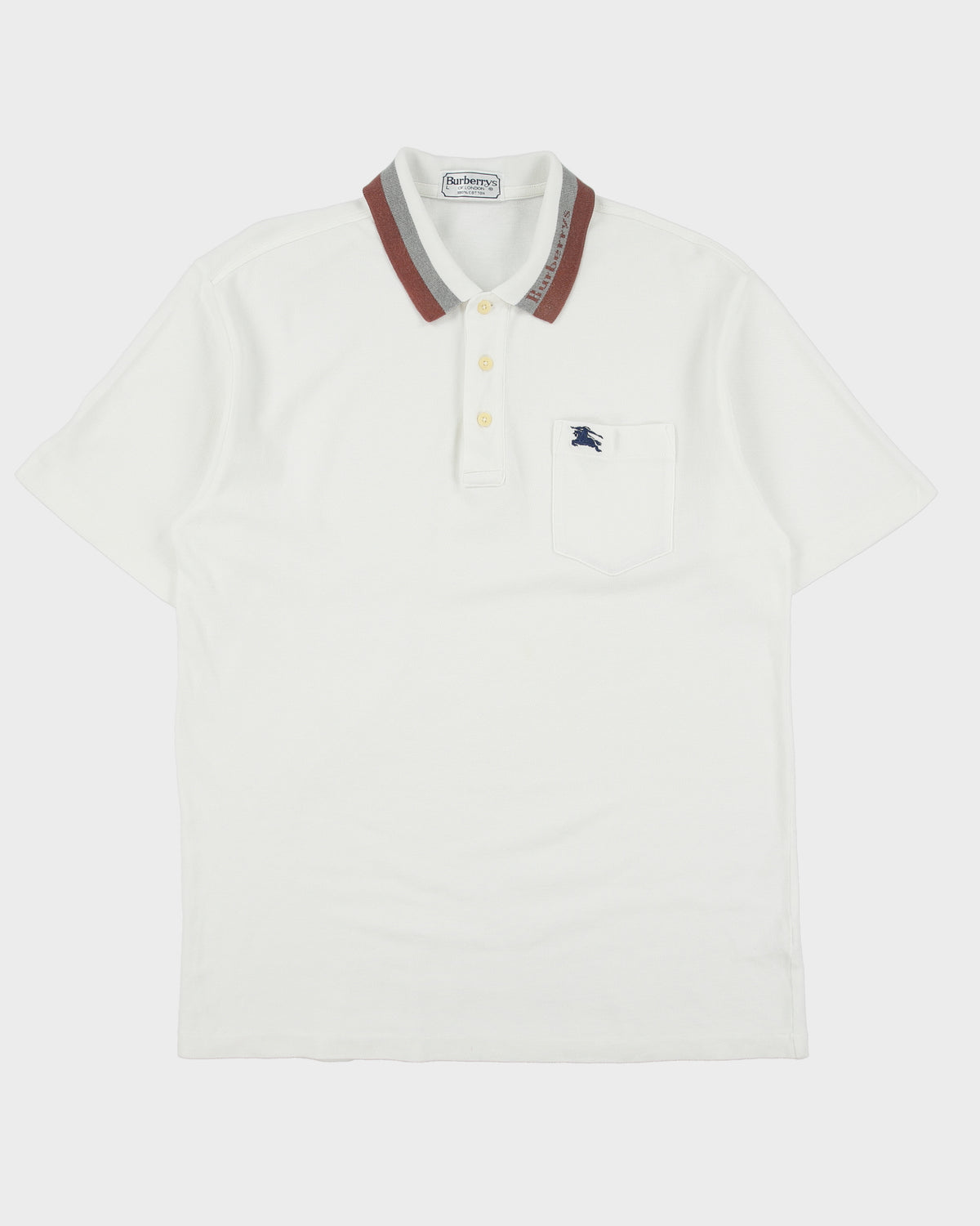 Vintage 1990s Burberry Striped Logo Tipped Short Sleeve Pocket Polo Shirt - L