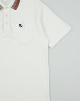 Vintage 1990s Burberry Striped Logo Tipped Short Sleeve Pocket Polo Shirt - L