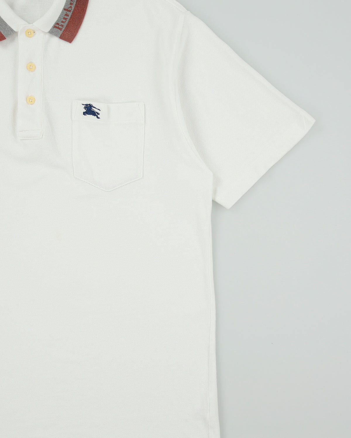 Vintage 1990s Burberry Striped Logo Tipped Short Sleeve Pocket Polo Shirt - L