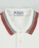 Vintage 1990s Burberry Striped Logo Tipped Short Sleeve Pocket Polo Shirt - L