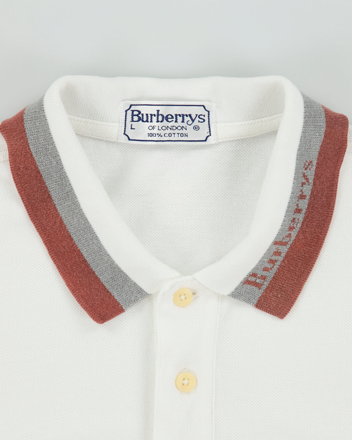 Vintage 1990s Burberry Striped Logo Tipped Short Sleeve Pocket Polo Shirt - L