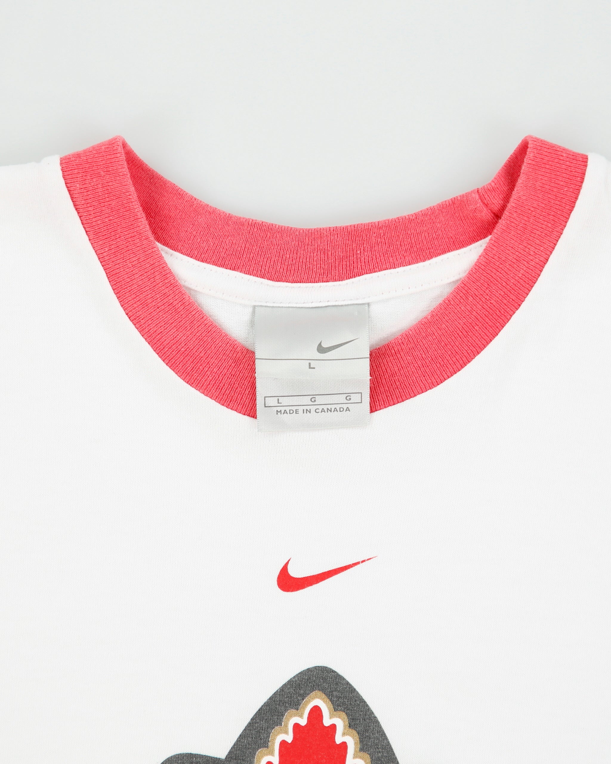 Vintage Y2K 00s Nike Centre Swoosh Canada Heavyweight Made In America Crewneck T-Shirt - L