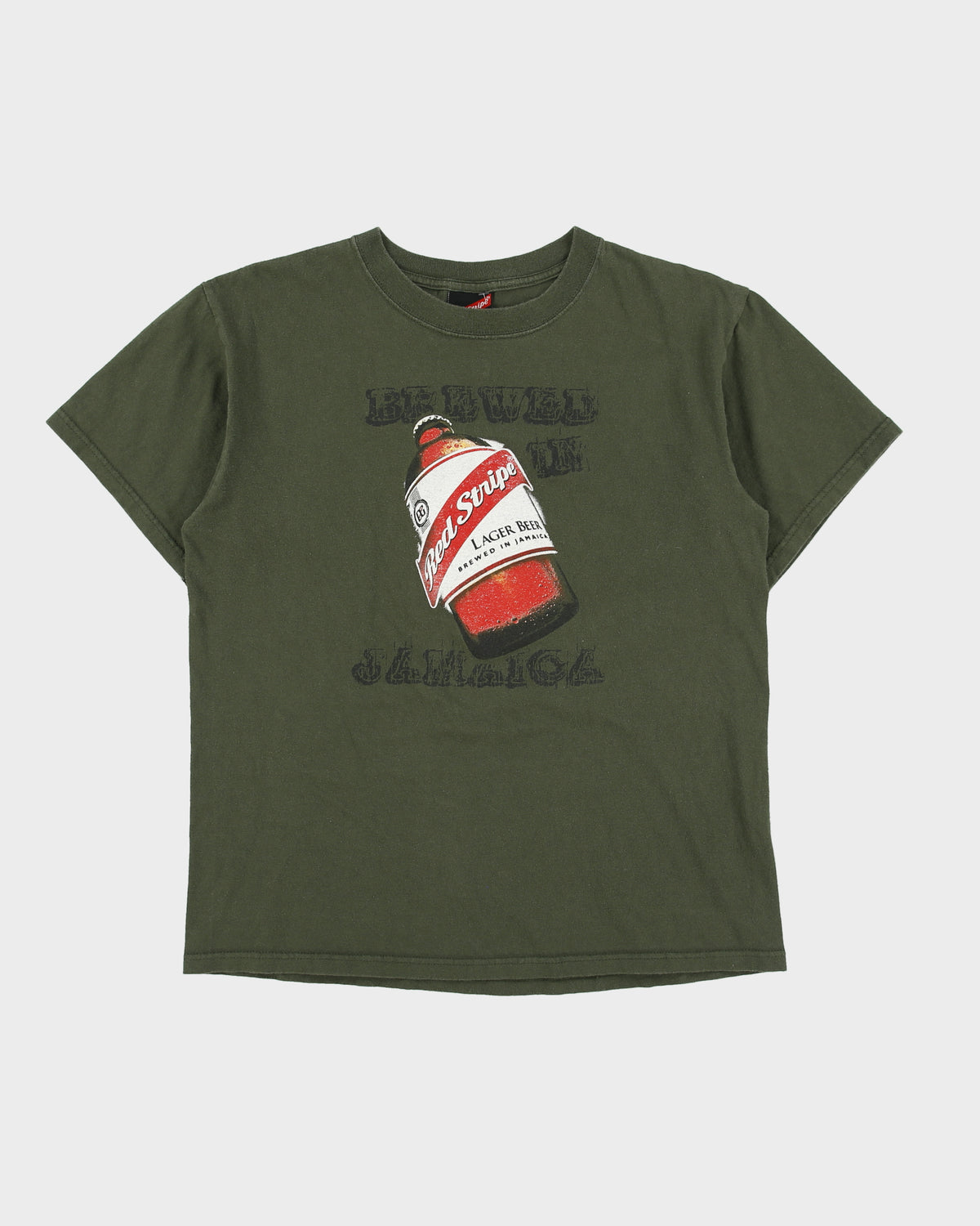 Vintage Y2K 00s Red Stripe Jamaica Khaki Heavyweight Crewneck T-Shirt - M