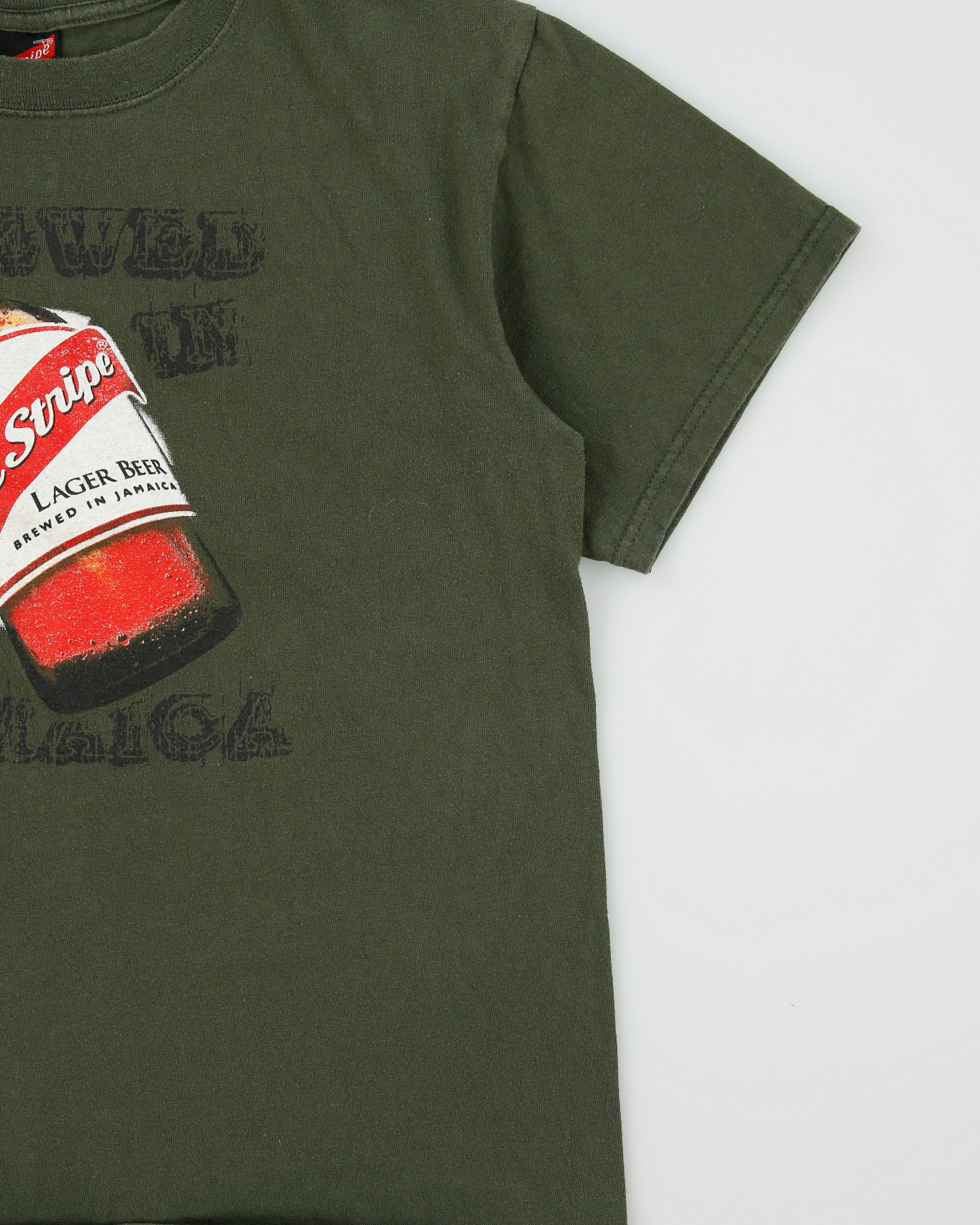 Vintage Y2K 00s Red Stripe Jamaica Khaki Heavyweight Crewneck T-Shirt - M