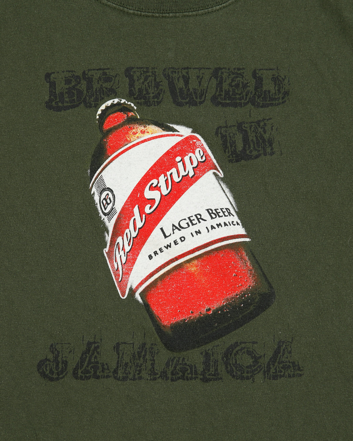 Vintage Y2K 00s Red Stripe Jamaica Khaki Heavyweight Crewneck T-Shirt - M