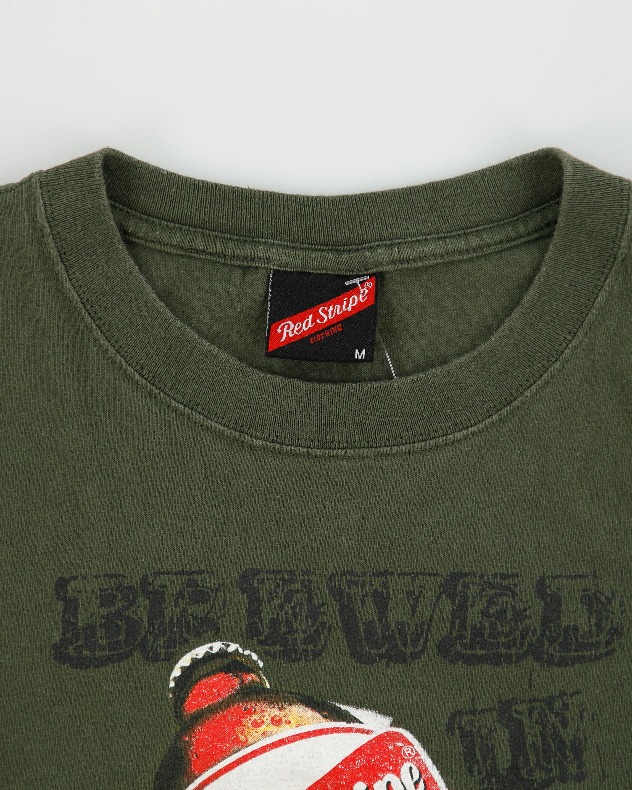 Vintage Y2K 00s Red Stripe Jamaica Khaki Heavyweight Crewneck T-Shirt - M