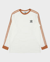 Vintage Adidas Originals Tan 3-Stripe Heavyweight Long Sleeve Crewneck T-Shirt - M
