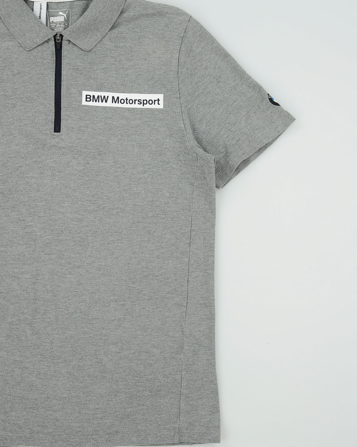 Vintage Puma BMW Motorsport M Marl Grey Short Sleeve Zip Polo Shirt - M
