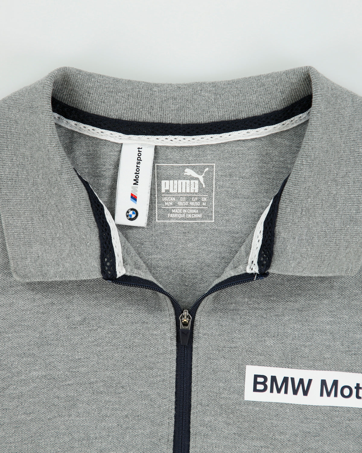 Vintage Puma BMW Motorsport M Marl Grey Short Sleeve Zip Polo Shirt - M