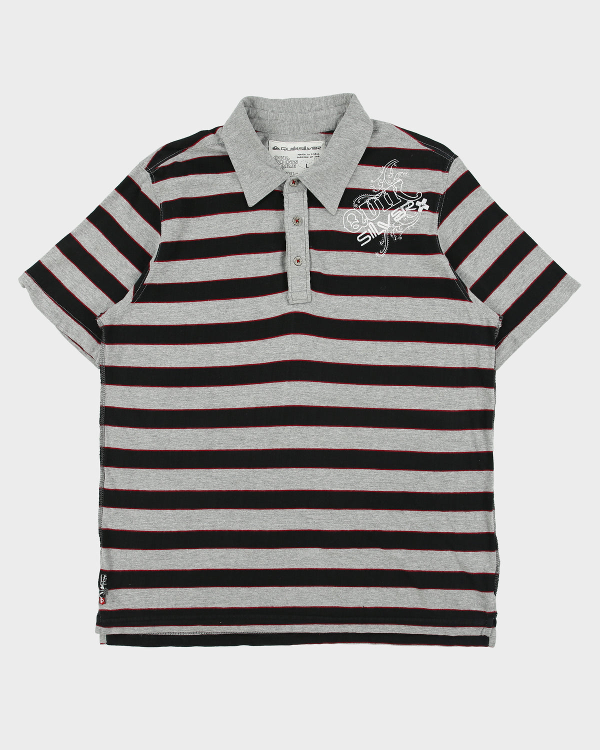 Vintage Y2K 00s Quiksilver Striped Exposed Hem Short Sleeve Polo Shirt - L