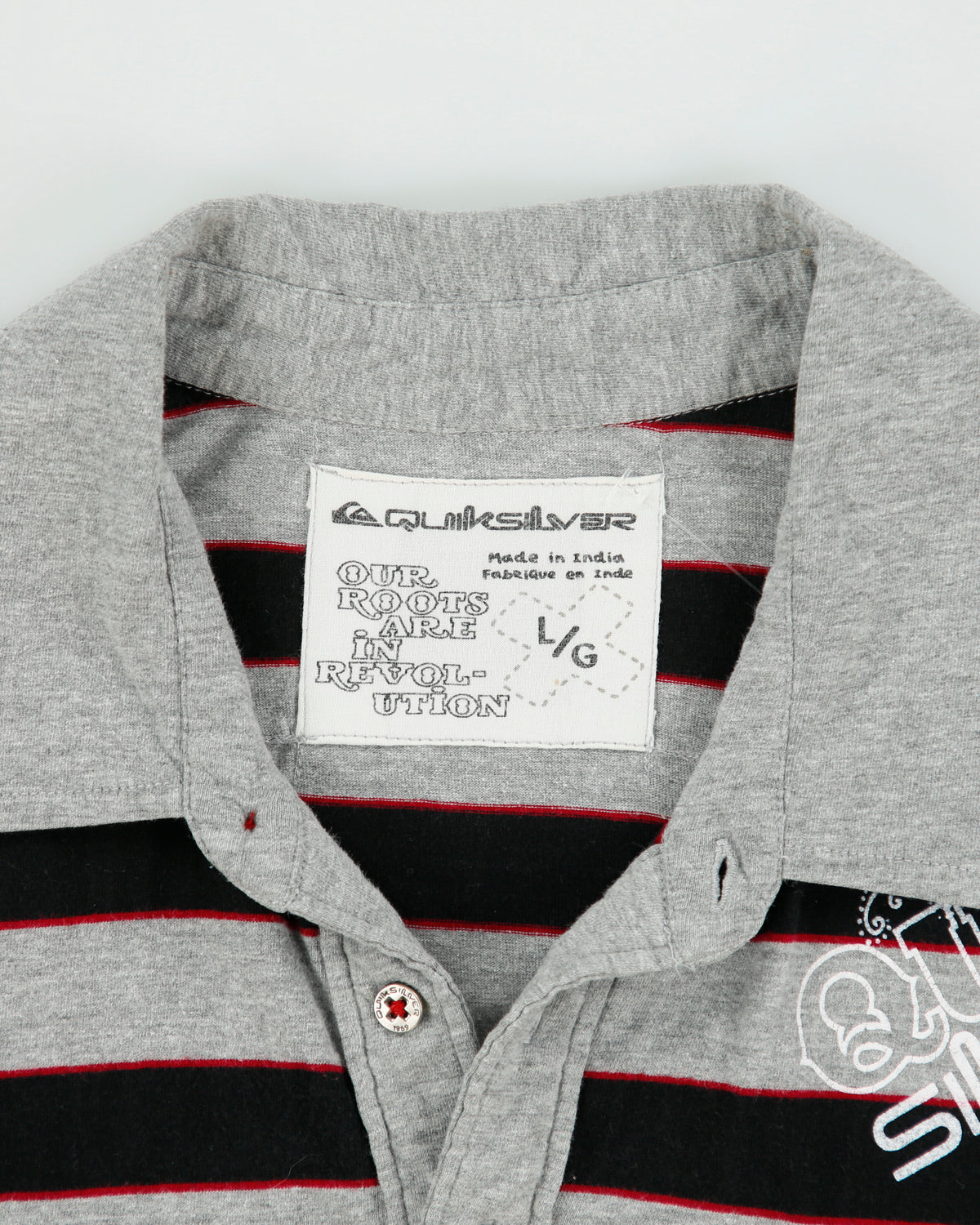 Vintage Y2K 00s Quiksilver Striped Exposed Hem Short Sleeve Polo Shirt - L