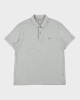 Vintage Burberry Brit Grey Marl Nova Check Placket Short Sleeve Polo Shirt - XL