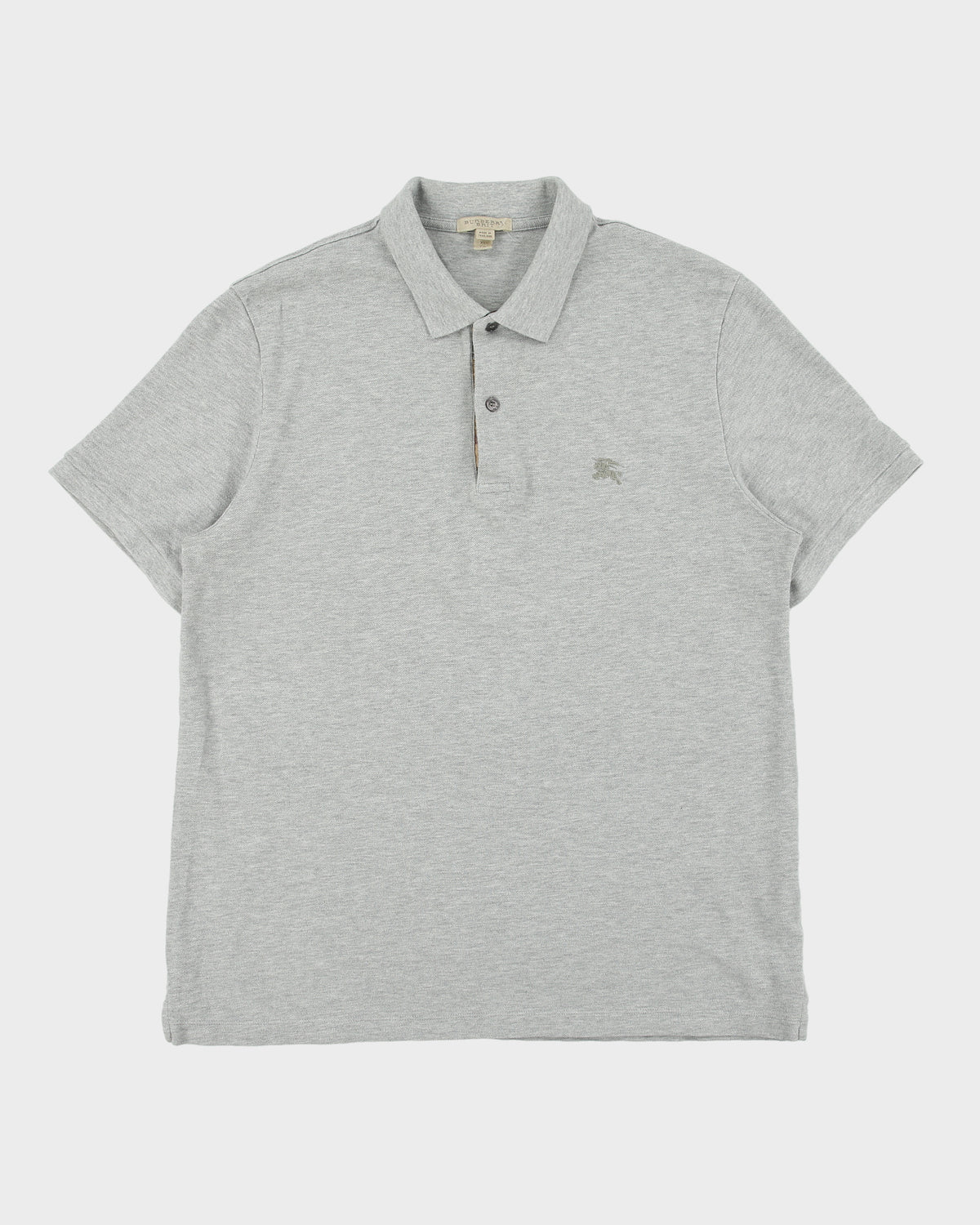 Vintage Burberry Brit Grey Marl Nova Check Placket Short Sleeve Polo Shirt - XL