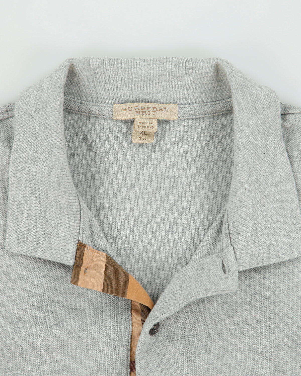 Vintage Burberry Brit Grey Marl Nova Check Placket Short Sleeve Polo Shirt - XL