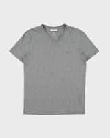 Vintage Lacoste Grey Marl Pima Cotton Classic Pique V-Neck T-Shirt - M