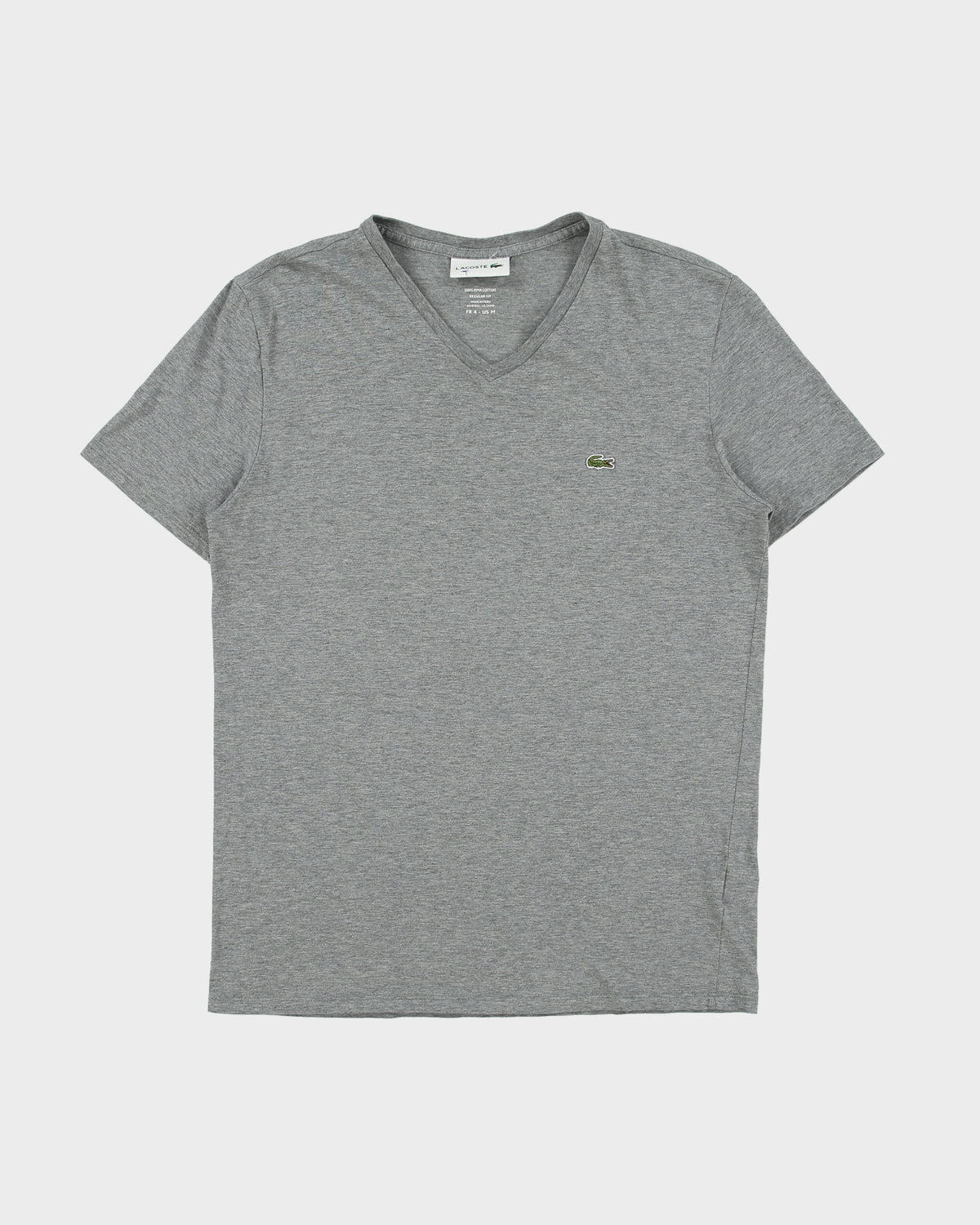 Vintage Lacoste Grey Marl Pima Cotton Classic Pique V-Neck T-Shirt - M