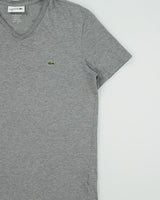 Vintage Lacoste Grey Marl Pima Cotton Classic Pique V-Neck T-Shirt - M
