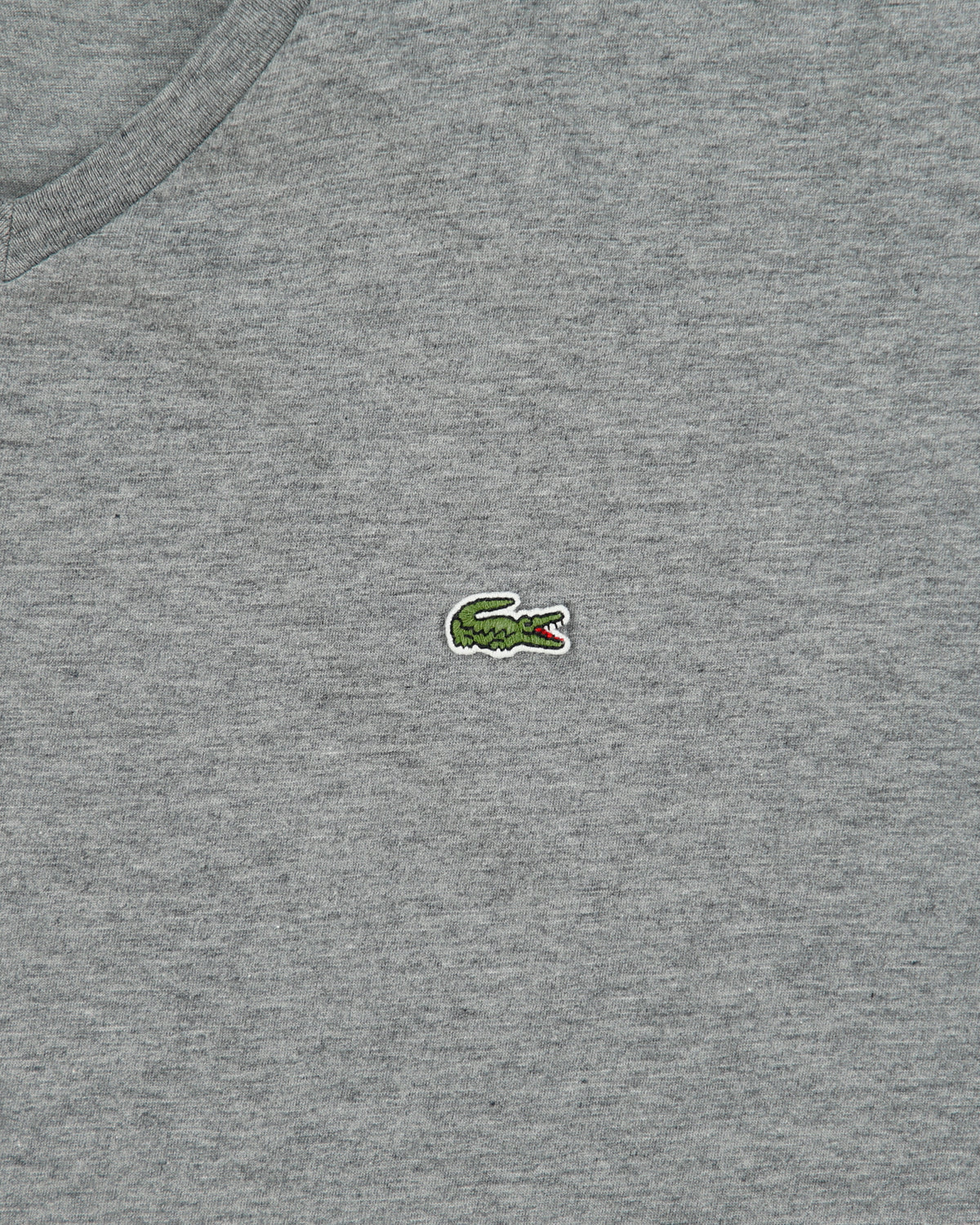Vintage Lacoste Grey Marl Pima Cotton Classic Pique V-Neck T-Shirt - M