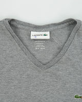 Vintage Lacoste Grey Marl Pima Cotton Classic Pique V-Neck T-Shirt - M
