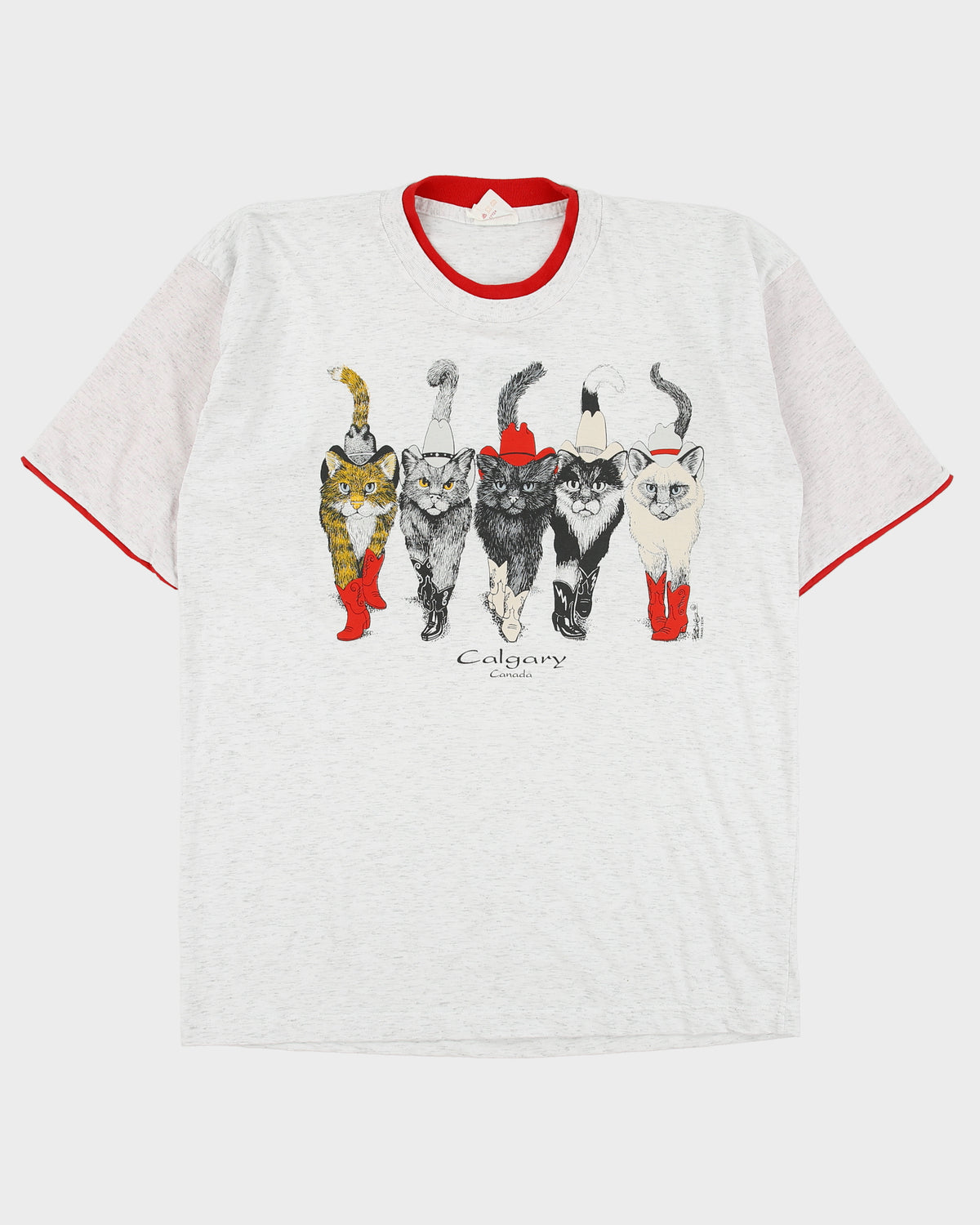 Vintage 1990s Western Calgary Cats Grey Marl Heavyweight Layered Made In America Crewneck T-Shirt - L