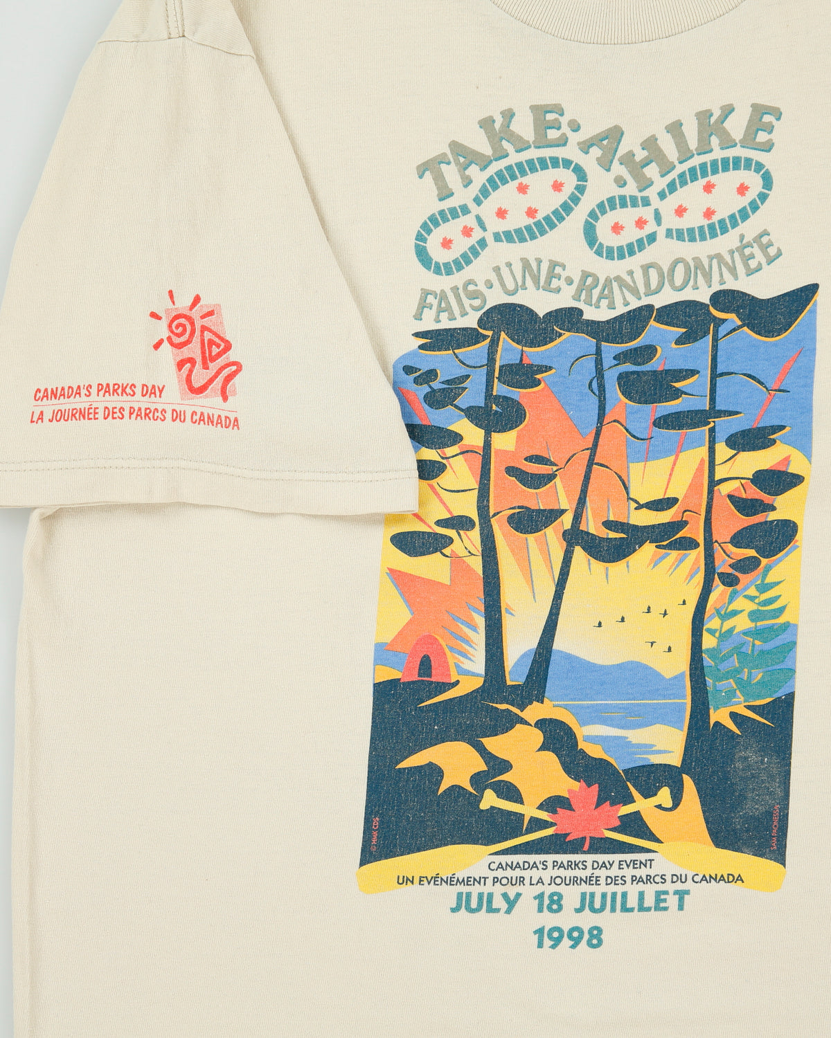 Vintage 1998 Take A Hike Canada Parks Day Event Heavyweight Made In America Crewneck T-Shirt - L