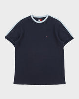 Vintage Y2K 00s Tommy Hilfiger Heavyweight Baby Blue Taped Crewneck Waffle T-Shirt - M