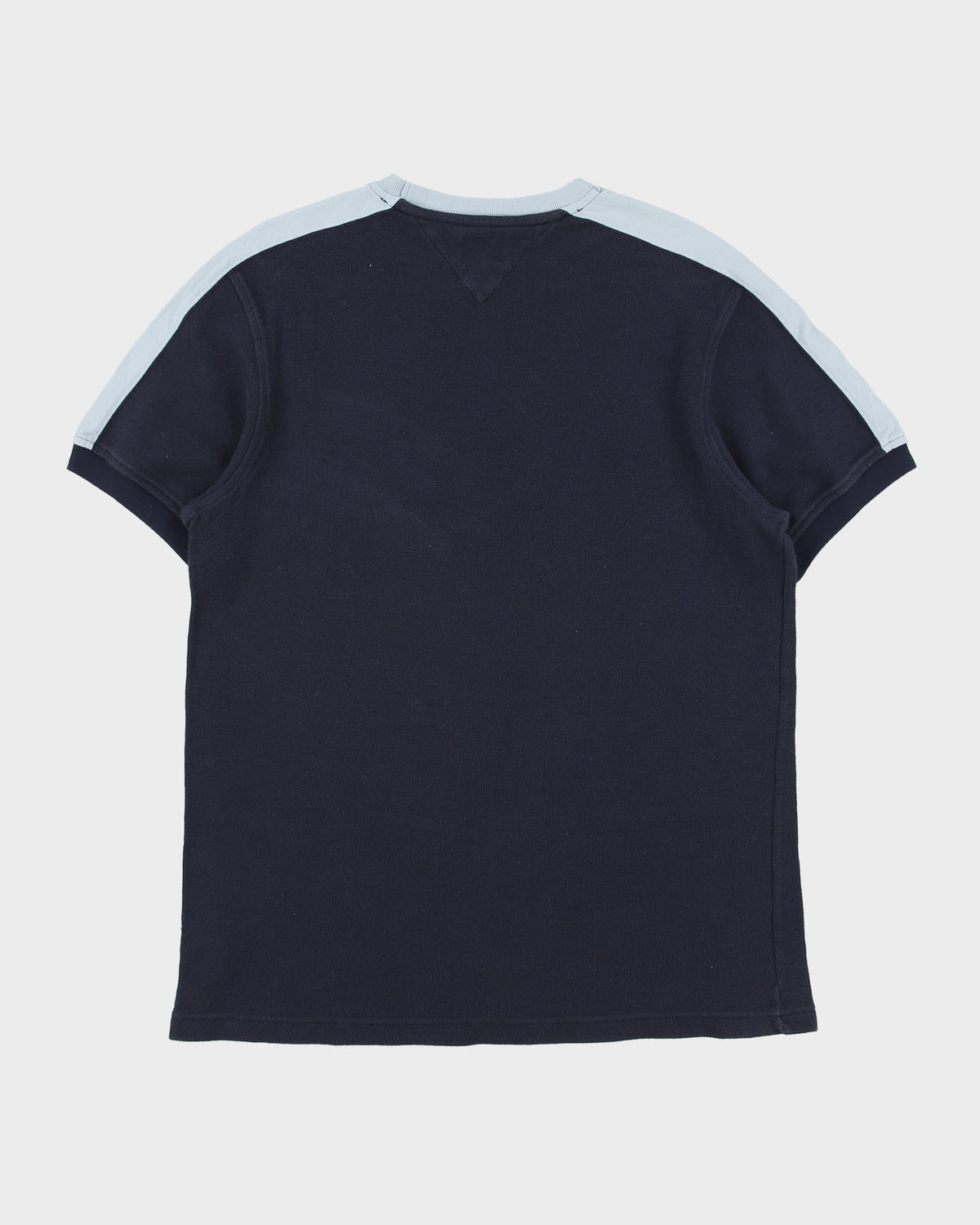 Vintage Y2K 00s Tommy Hilfiger Heavyweight Baby Blue Taped Crewneck Waffle T-Shirt - M