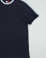 Vintage Y2K 00s Tommy Hilfiger Heavyweight Baby Blue Taped Crewneck Waffle T-Shirt - M