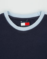 Vintage Y2K 00s Tommy Hilfiger Heavyweight Baby Blue Taped Crewneck Waffle T-Shirt - M