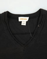 Vintage Y2K 00s Diesel Heavyweight Raw Hem Patch Pocket V-Neck T-Shirt - L