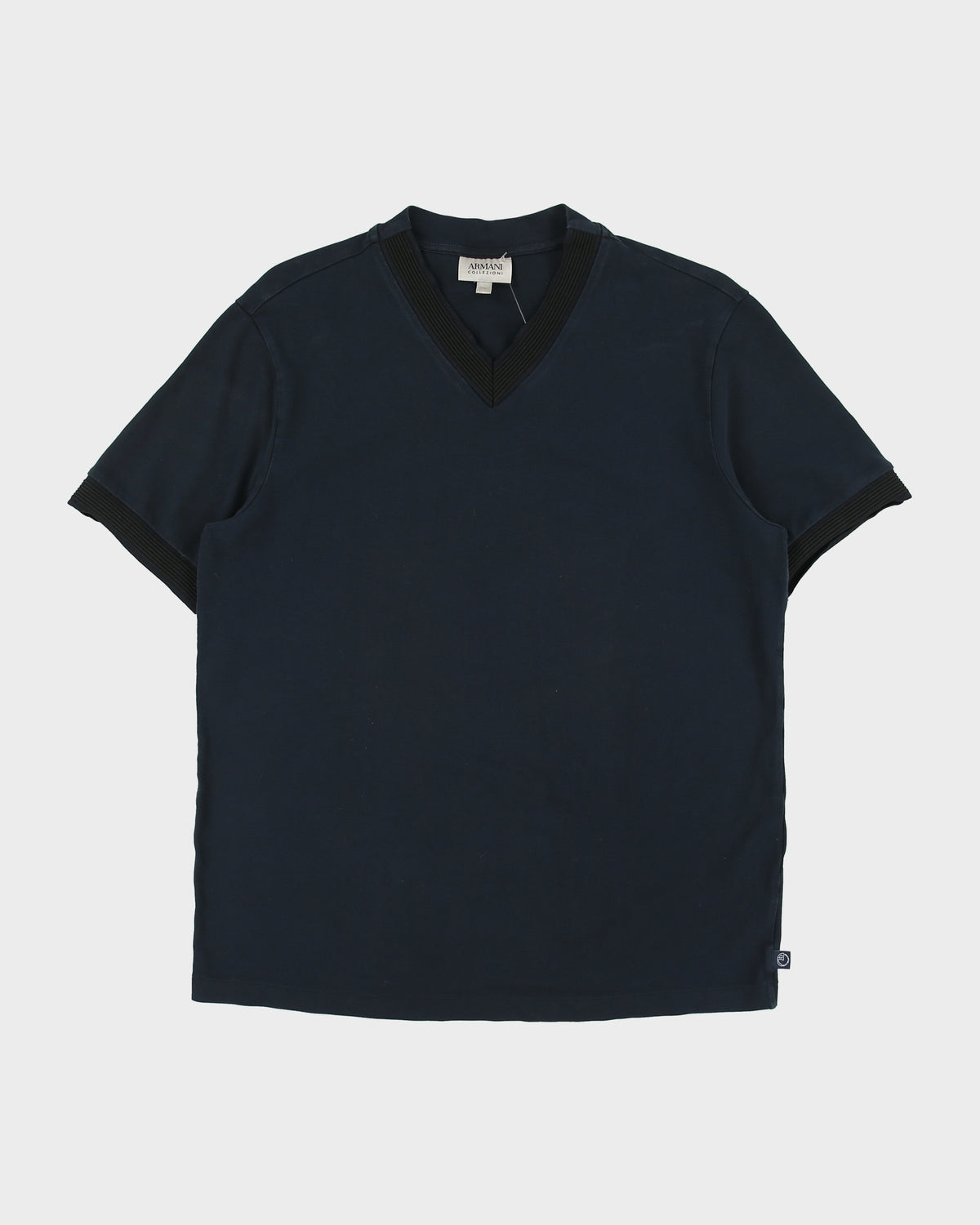 Vintage Armani Collezioni Heavyweight Ribbed V-Neck Ringer T-Shirt - L
