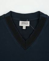 Vintage Armani Collezioni Heavyweight Ribbed V-Neck Ringer T-Shirt - L