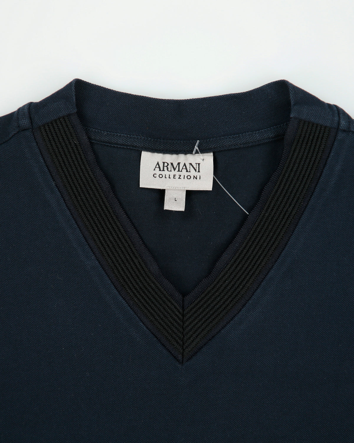 Vintage Armani Collezioni Heavyweight Ribbed V-Neck Ringer T-Shirt - L