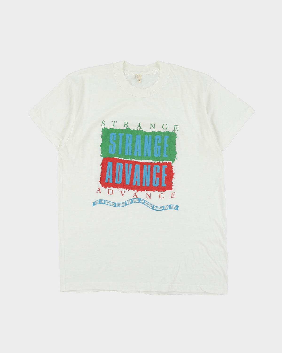 Vintage 1988 Strange Advance The Distance Between Tour New Wave Screen Stars Single Stitch Made In America Crewneck Band T-Shirt - XL