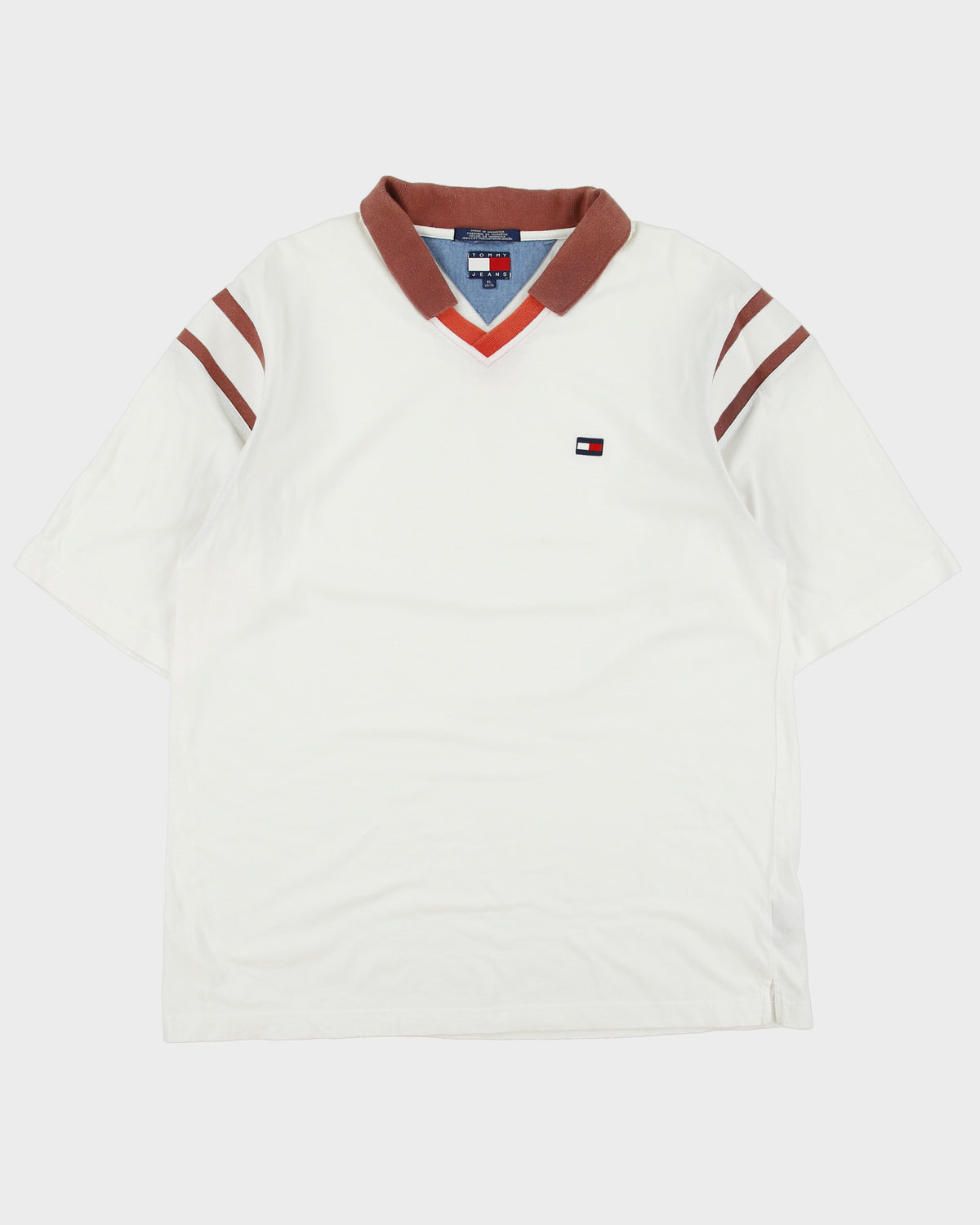 Vintage 2001 Y2K Tommy Jeans Heavyweight Ribbed V-Neck Polo-Shirt - XL