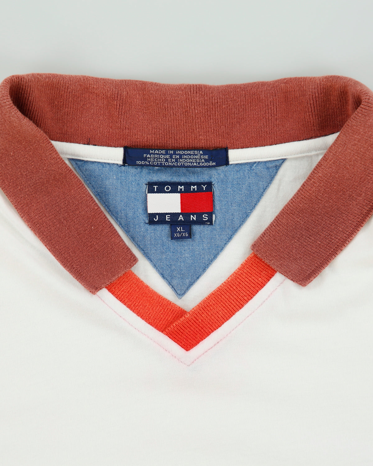 Vintage 2001 Y2K Tommy Jeans Heavyweight Ribbed V-Neck Polo-Shirt - XL